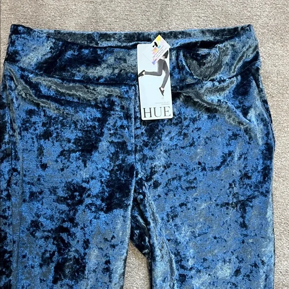 HUE Slate Blue Crushed Velvet Leggings Large NWT - Picture 2 of 8